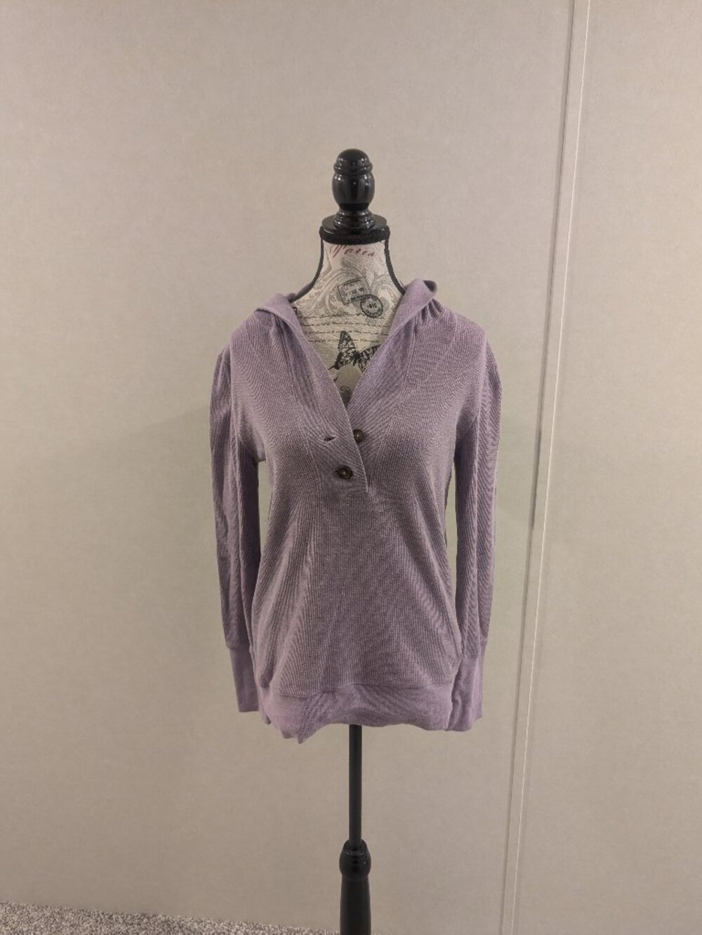 American Eagle Lavender Waffle Knit Hooded Henley Pullover XL Women's Top